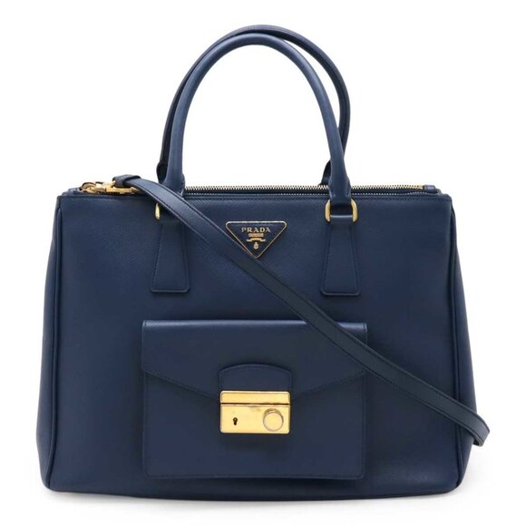 PRADA Blue Leather Saffiano Shoulder Bag - Picture 1 of 10